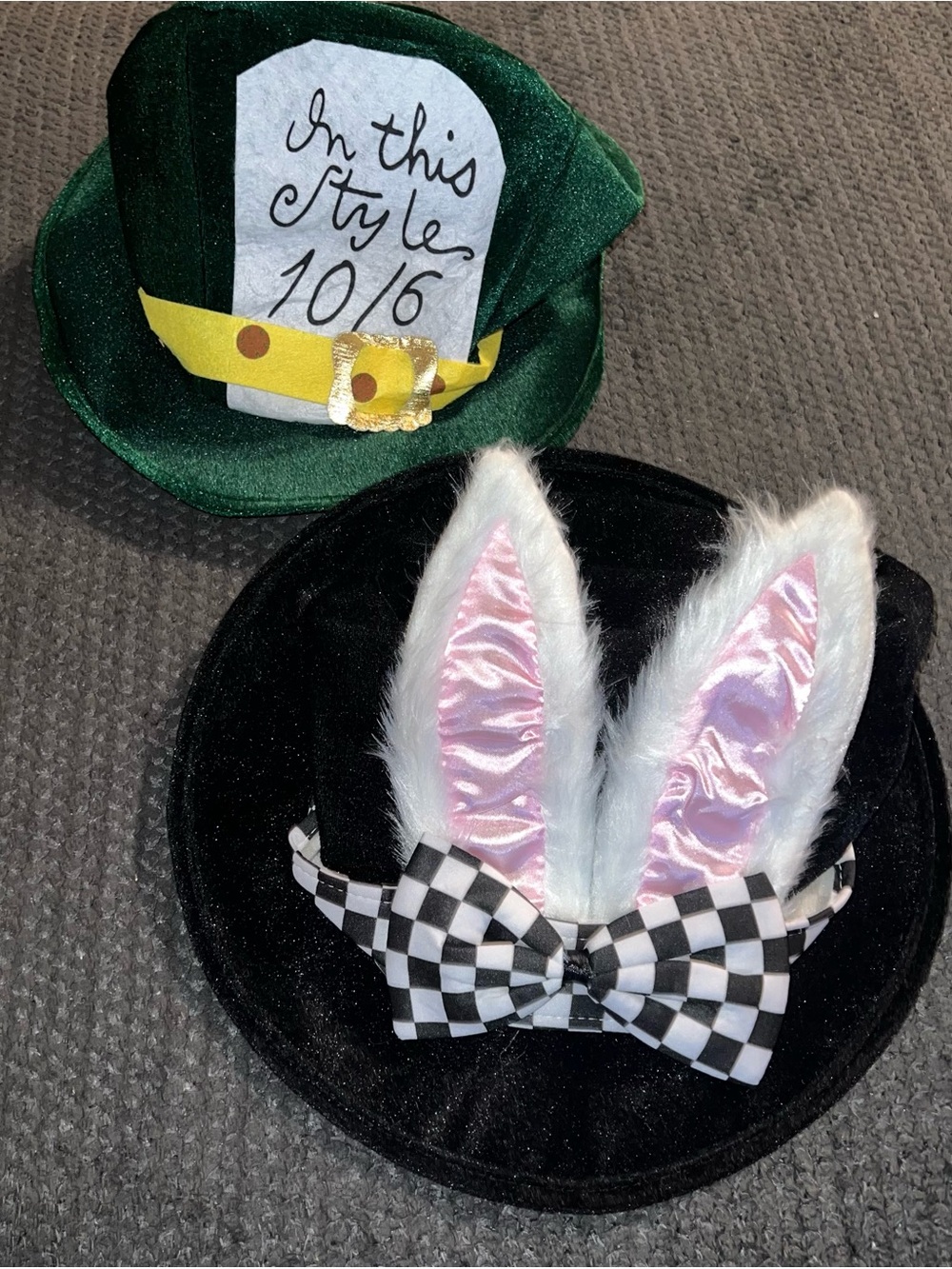 Nwot Mad Hatter Costume Hats with Bow Tie and Bunny Ears